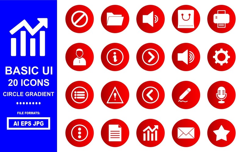 20 базовых иконок UI Circle Gradient Icon Pack