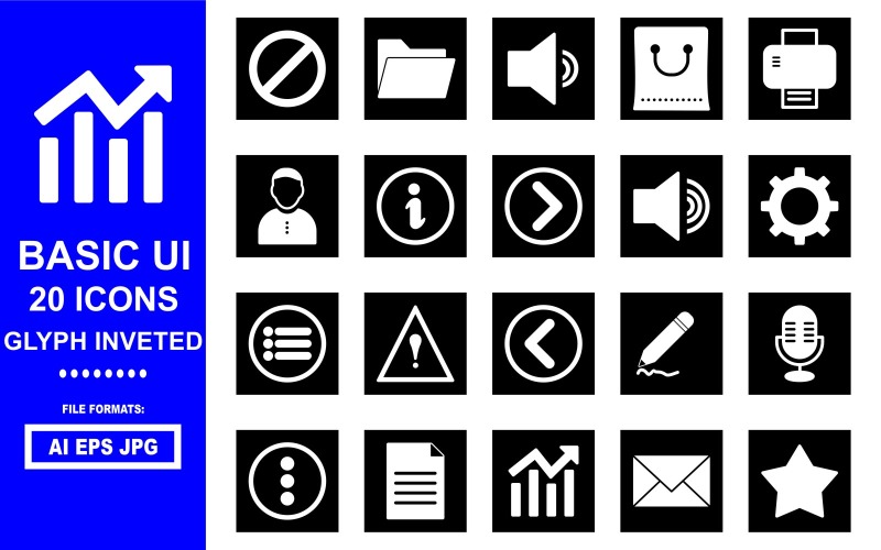 Набір значків із 20 основних інтерфейсів користувача Glyph