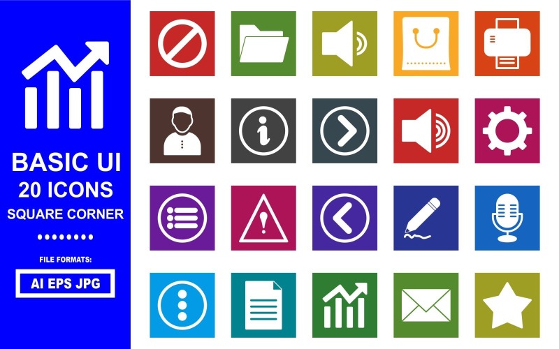 20 základních uživatelských rozhraní čtvercový roh Icon Pack
