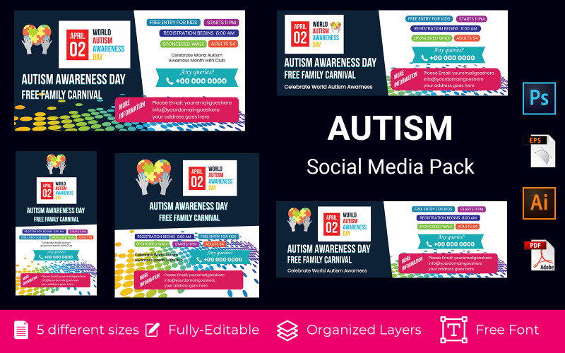 Den povědomí o autismu Sociální média Banner