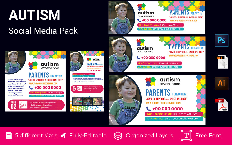 Diseño de banner promocional de redes sociales de autismo