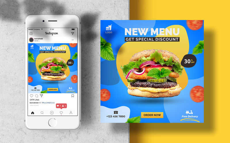 Download Шаблон для соцсетей "Food Banner Instagram Template for Social Media" / Food Banner Instagram Template for Social Media - Шаблон для соцсетей на тему графика instagram template,instagram post,marketing,food,layout,poster,square,feed,menu,social media,restaurant,fast food,templates,food template,instagram feed,foodstuff,banner template,healthy food