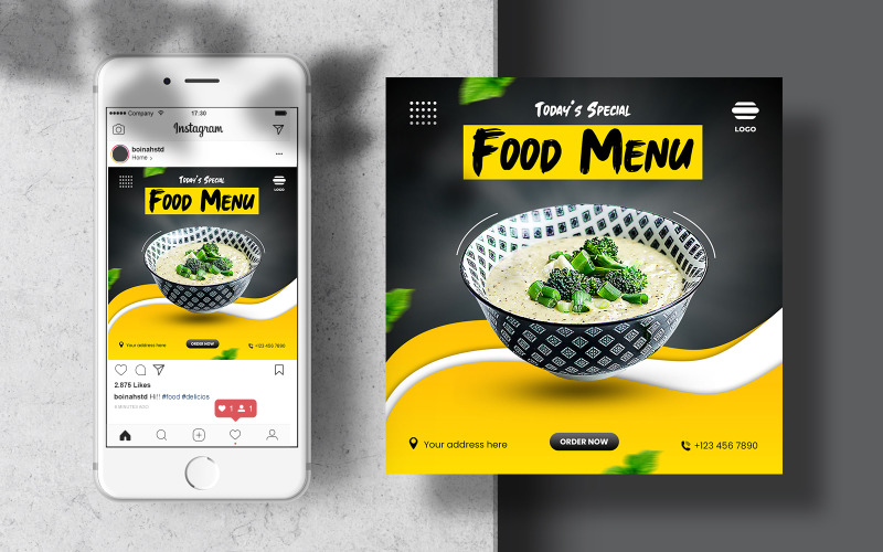 Download Шаблон для соцсетей "Food Instagram Banner Post Template for Social Media" / Food Instagram Banner Post Template for Social Media - Шаблон для соцсетей на тему графика instagram template,instagram post,marketing,food,layout,poster,square,feed,menu,social media,restaurant,fast food,templates,food template,instagram feed,foodstuff,banner template,healthy food