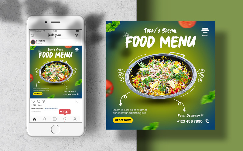 Download Шаблон для соцсетей "Food Instagram Banner Template for Social Media" / Food Instagram Banner Template for Social Media - Шаблон для соцсетей на тему графика instagram template,instagram post,marketing,food,layout,poster,square,feed,menu,social media,restaurant,fast food,templates,food template,instagram feed,foodstuff,banner template,healthy food