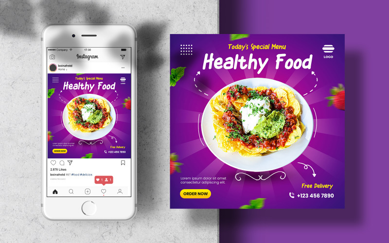 Download Шаблон для соцсетей "Food Instagram Banner Template for Social Media" / Food Instagram Banner Template for Social Media - Шаблон для соцсетей на тему графика instagram template,instagram post,marketing,food,layout,poster,square,feed,menu,social media,restaurant,fast food,templates,food template,instagram feed,foodstuff,banner template,healthy food