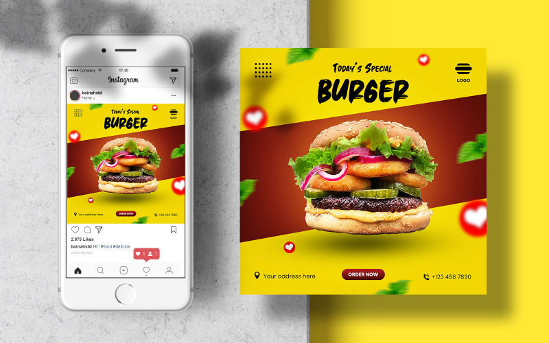 Download Шаблон для соцсетей "Food Instagram Feed Banner Template for Social Media" / Food Instagram Feed Banner Template for Social Media - Шаблон для соцсетей на тему графика instagram template,instagram post,marketing,food,layout,poster,square,feed,menu,social media,restaurant,fast food,templates,food template,instagram feed,foodstuff,banner template,healthy food