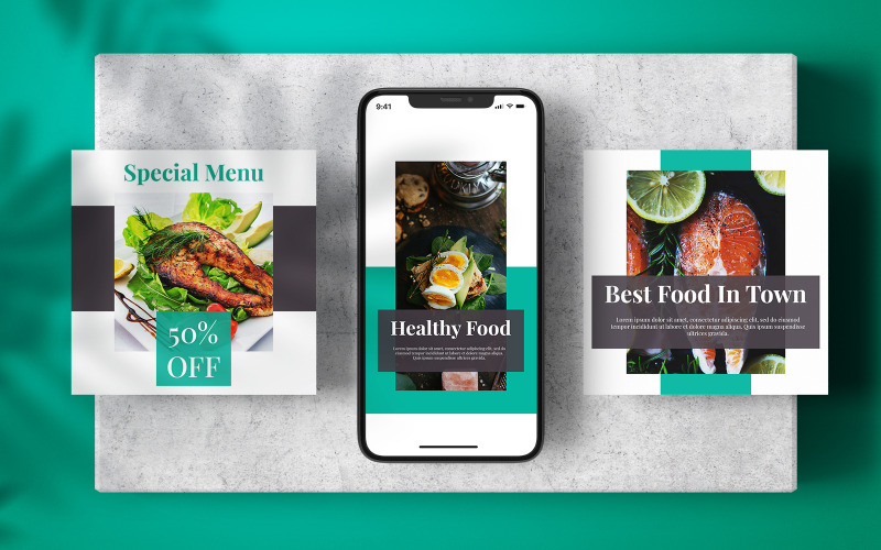 Food Instagram Feed i Story Banner Szablon mediów społecznościowych