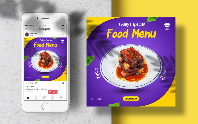 Download Шаблон для соцсетей "Food Instagram Post Template Banner for Social Media" / Food Instagram Post Template Banner for Social Media - Шаблон для соцсетей на тему графика instagram template,instagram post,marketing,food,layout,poster,square,feed,menu,social media,restaurant,fast food,templates,food template,instagram feed,foodstuff,banner template,healthy food