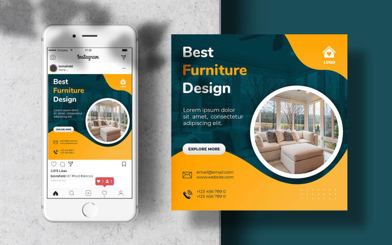 Download Шаблон для соцсетей "Furniture Design Instagram Template Post for Social Media" / Furniture Design Instagram Template Post for Social Media - Шаблон для соцсетей на тему графика template,banner,modern,furniture,poster,post,social,square,editable,social media,interior,social banner,living room,social media post,minimalist interior,home interior,social media templates,