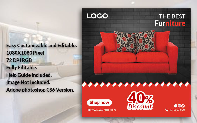 Download Шаблон для соцсетей "Furniture  Sale Banner" / Furniture  Sale Banner - Шаблон для соцсетей на тему графика advert,advertisement,cafe,corporate,discount,facebook,fashion,furniture,google,holiday,home,instragram promo marketing,interior,multipurpose,promotion,real estate,social media