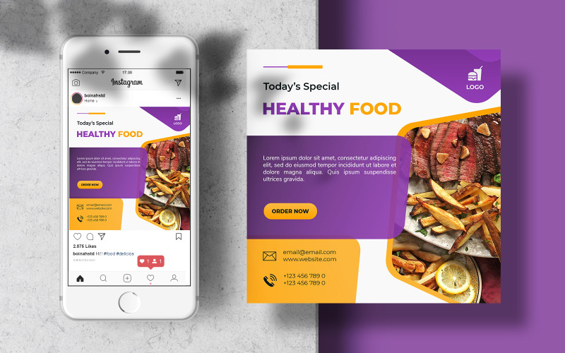 Download Шаблон для соцсетей "Healthy Food Instagram Feed Banner Social Media Template" / Healthy Food Instagram Feed Banner Social Media Template - Шаблон для соцсетей на тему графика instagram template,instagram post,marketing,food,layout,poster,square,feed,menu,social media,restaurant,fast food,templates,food template,instagram feed,foodstuff,banner template,healthy food