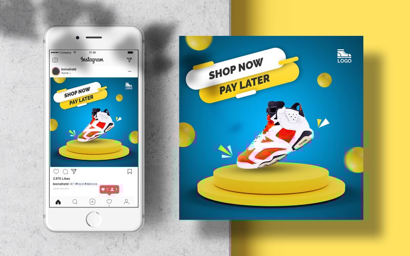 Download Шаблон для соцсетей "Instagram Feed Banner for Sport Shoes Social Media Template" / Instagram Feed Banner for Sport Shoes Social Media Template - Шаблон для соцсетей на тему графика social media post,advertisement,menswear,instagram flyer,social media marketing,multi purpose,store,social media advertising,shoes fashion,fashion sale,square banner,social media poster,promo