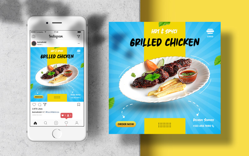 Download Шаблон для соцсетей "Instagram Food Banner Template Post for Social Media" / Instagram Food Banner Template Post for Social Media - Шаблон для соцсетей на тему графика instagram template,instagram post,marketing,food,layout,poster,square,feed,menu,social media,restaurant,fast food,templates,food template,instagram feed,foodstuff,banner template,healthy food