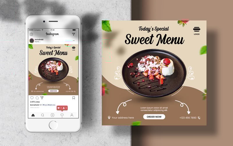 Download Шаблон для соцсетей "Instagram Food Banner Template Post for Social Media" / Instagram Food Banner Template Post for Social Media - Шаблон для соцсетей на тему графика instagram template,instagram post,marketing,food,layout,poster,square,feed,menu,social media,restaurant,fast food,templates,food template,instagram feed,foodstuff,banner template,healthy food