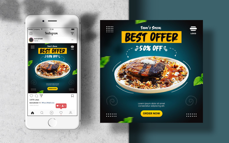 Download Шаблон для соцсетей "Instagram Food Banner Template Post for Social Media" / Instagram Food Banner Template Post for Social Media - Шаблон для соцсетей на тему графика instagram template,instagram post,marketing,food,layout,poster,square,feed,menu,social media,restaurant,fast food,templates,food template,instagram feed,foodstuff,banner template,healthy food