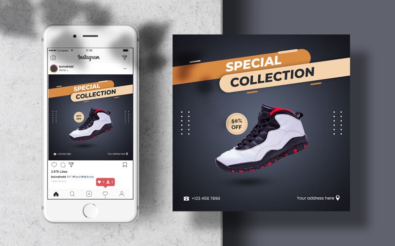 Download Шаблон для соцсетей "Men Fashion Shoes Instagram Banner Post Social Media Template" / Men Fashion Shoes Instagram Banner Post Social Media Template - Шаблон для соцсетей на тему графика social media post,advertisement,menswear,instagram flyer,social media marketing,multi purpose,store,social media advertising,shoes fashion,fashion sale,square banner,social media poster,promo