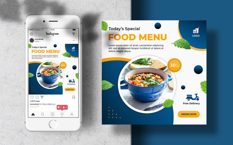 Modello di feed Instagram per menu di cibi speciali per social media
