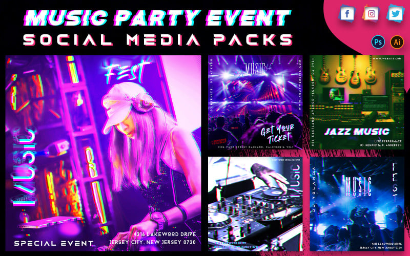 Paquetes de redes sociales promocionales para eventos musicales