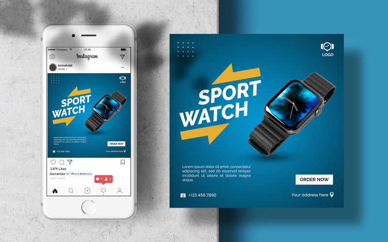 Шаблон баннера ленты Instagram Sport Watch для социальных сетей