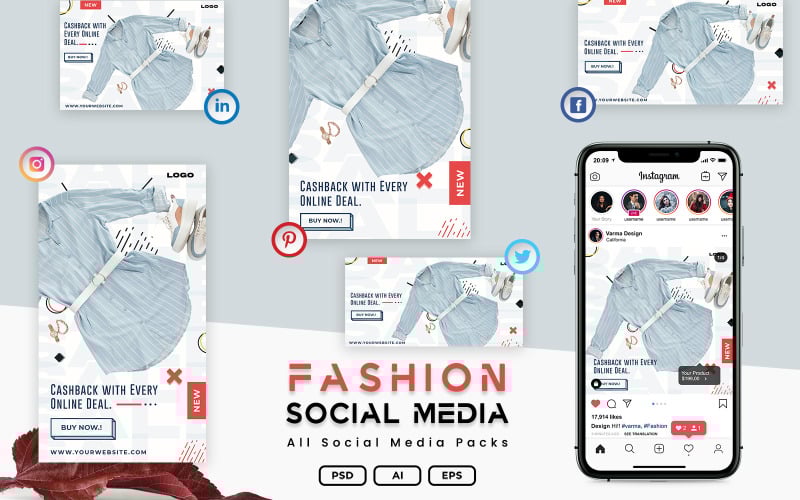 Download Шаблон для соцсетей "Fashion Sale Social Media Posts" / Fashion Sale Social Media Posts - Шаблон для соцсетей на тему графика social,media,posts,instagram,twitter,linkedin,pinterest,facebook,insta,story,template,kit,pack,banner,creative