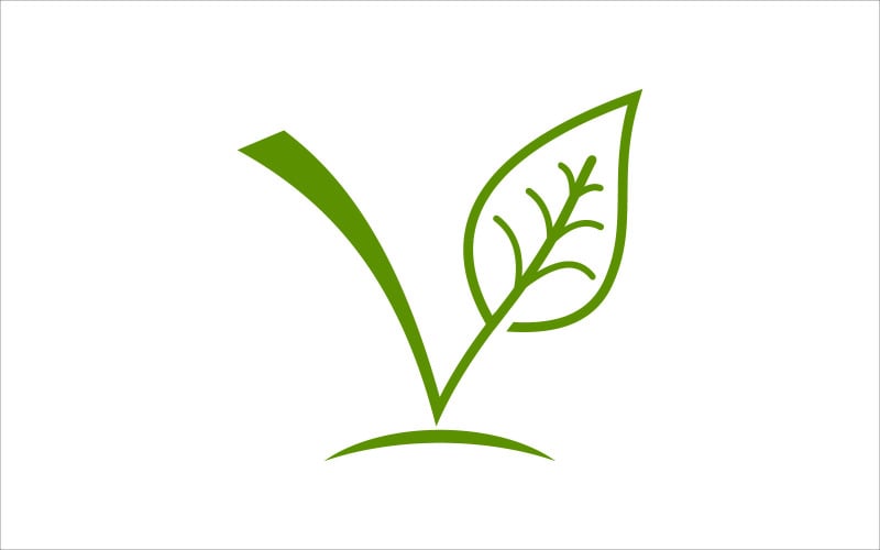 Modelo de logotipo de vetor de folha verde V
