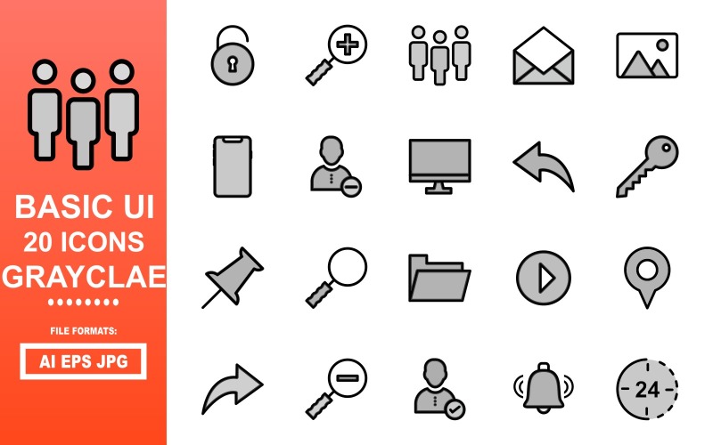 20 Basic UI Grayclae Icon Pack