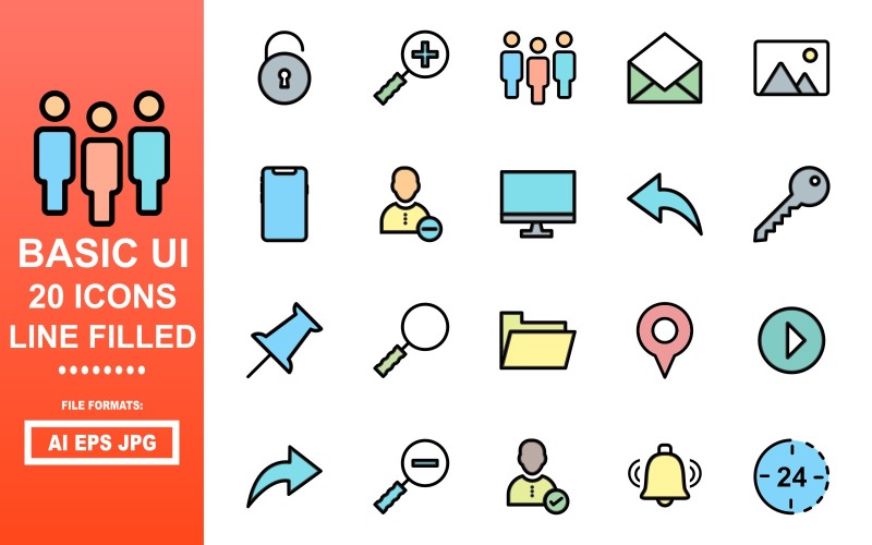 20 Basic UI Line Filled Icon Pack