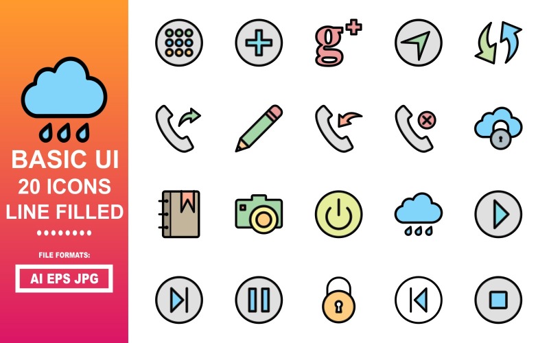 20 Basic UI Line Filled Icon Pack