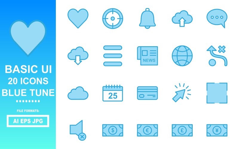 20 базовых значков интерфейса Blue Tune Icon Pack