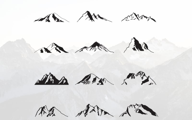 Ensemble de crête de paysage de silhouette de montagne