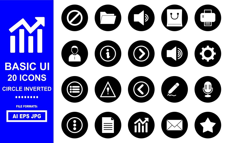 20 основних перевернутих значків інтерфейсу з кругом