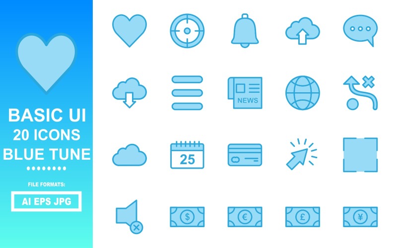 20 Temel UI Blue Tune Simge Paketi