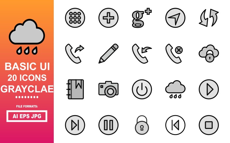 20 Temel UI Grayclae Simge Paketi