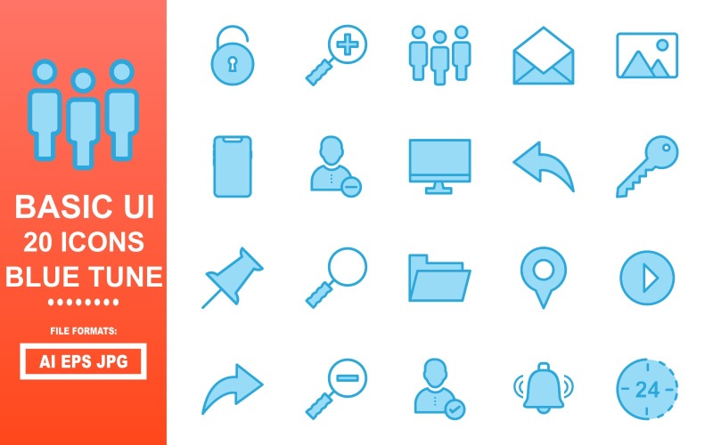 20 základních ikon UI Blue Tune Icon Pack