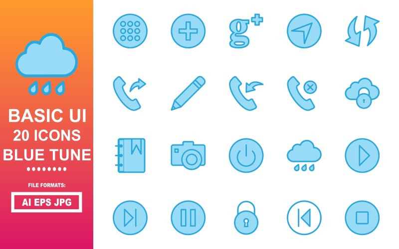 20 базових значків інтерфейсу Blue Tune Icon Pack
