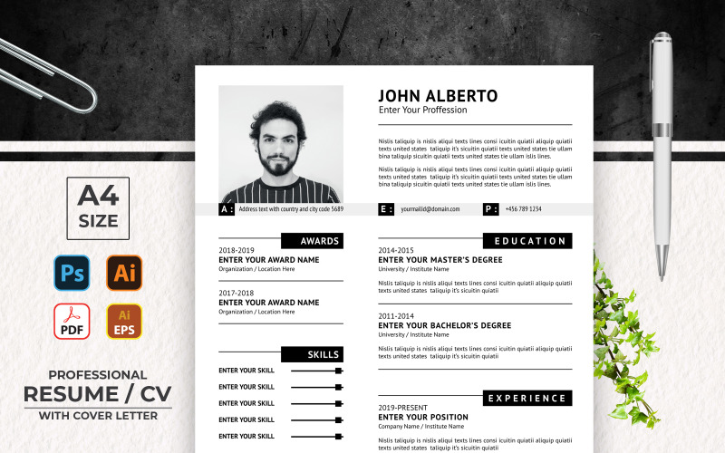 CV en formato de currículum en blanco y negro