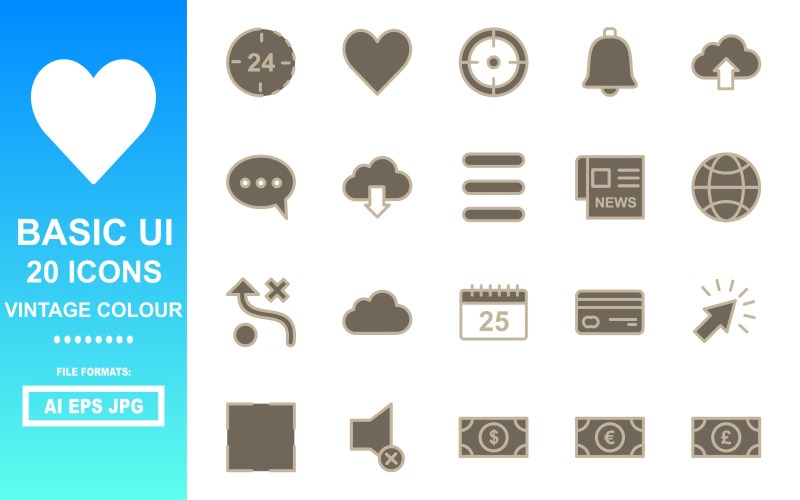 20个基本的UI复古颜色图标包