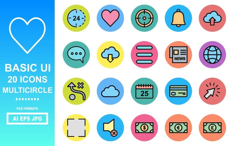 Paquete de iconos multicírculo de interfaz de usuario básica 20