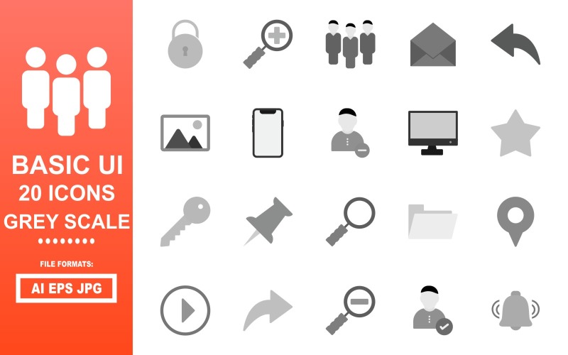 20 Basic UI Gray Scale Icon Pack