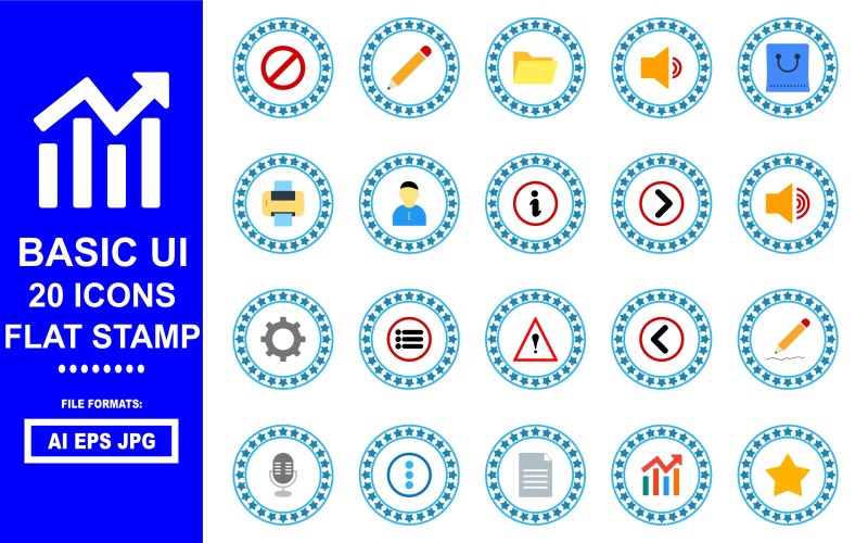 20 базовых иконок UI Flat Stamp Icon Pack