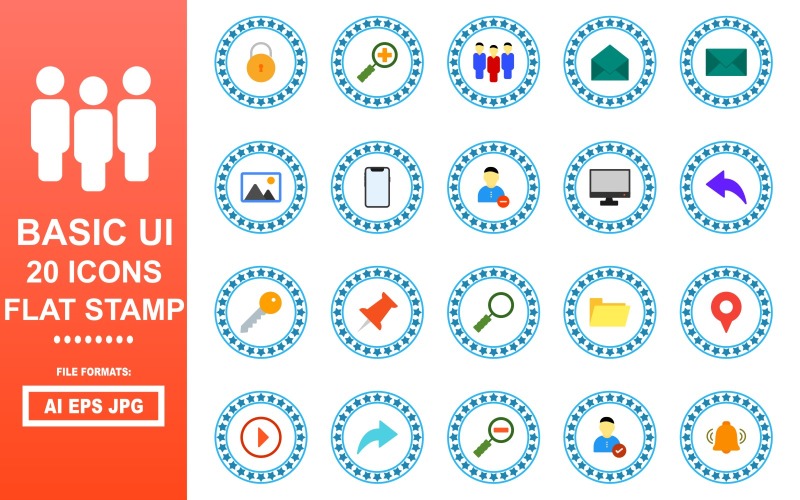 20 базовых иконок UI Flat Stamp Icon Pack