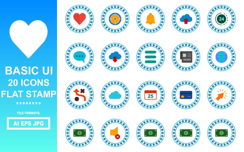 20个基本的UI Flat Stamp图标包