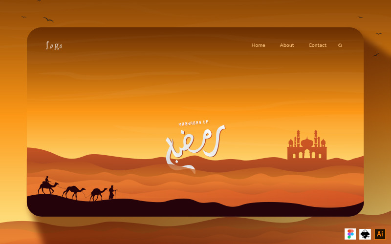 Nagłówek witryny z powitaniem miesiąca Ramadanu w elementach interfejsu użytkownika