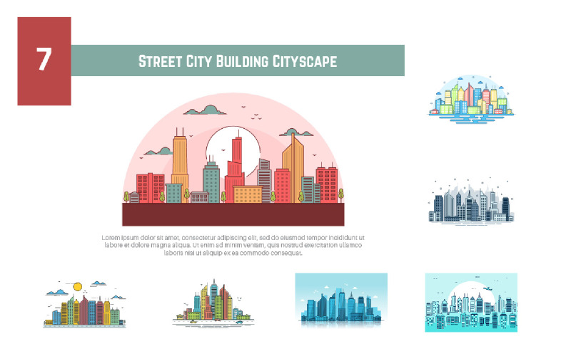 7 Street City Building Cityscape - Ilustração