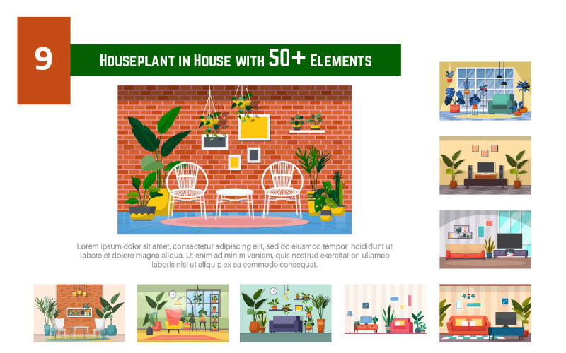 9 Kamerplant in huis met meer dan 50 elementen - illustratie