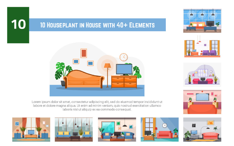 10 kamerplant in huis met 40+ elementen - illustratie