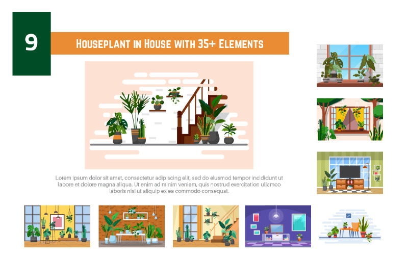 9 krukväxt i hus med 35+ element - illustration