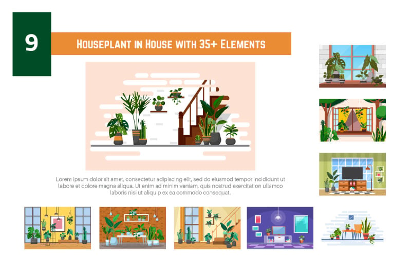 9 planta de casa em casa com mais de 35 elementos - ilustração