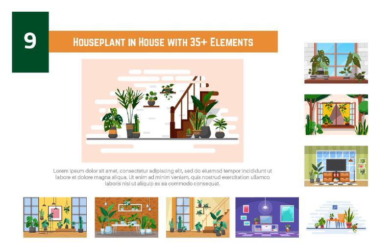9 Planta de interior en casa con más de 35 elementos - Ilustración