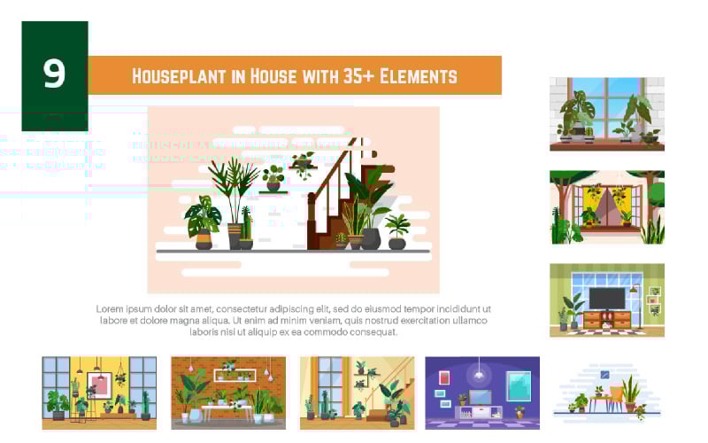 9 plante d'intérieur dans la maison avec plus de 35 éléments - Illustration